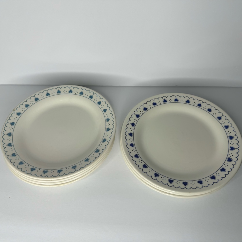 Oxford Blue Hearts Dinner Plates Set of 6 Ivory‎ and 2 Different Blues
